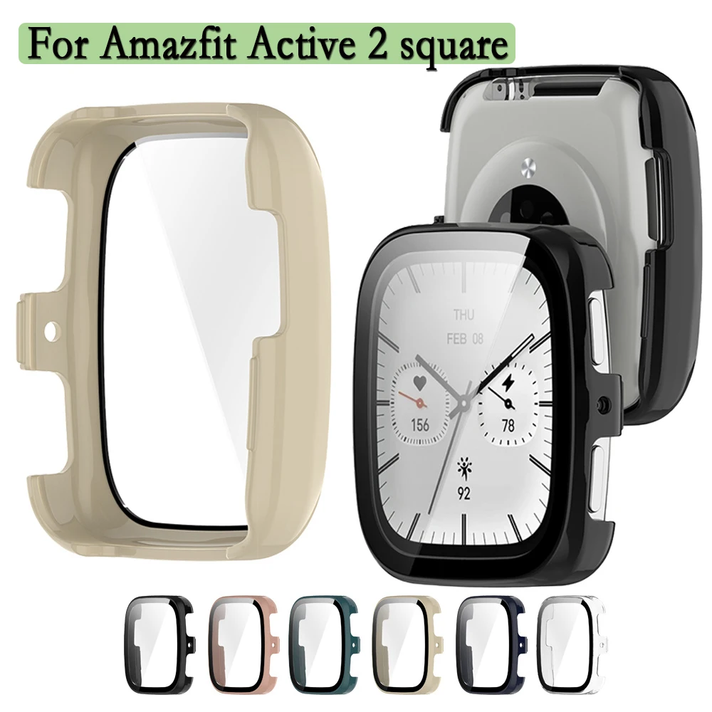 Custodia protettiva con schermo in vetro temperato 2 in 1 per Amazfit Active 2 Cover protettiva quadrata con pellicola