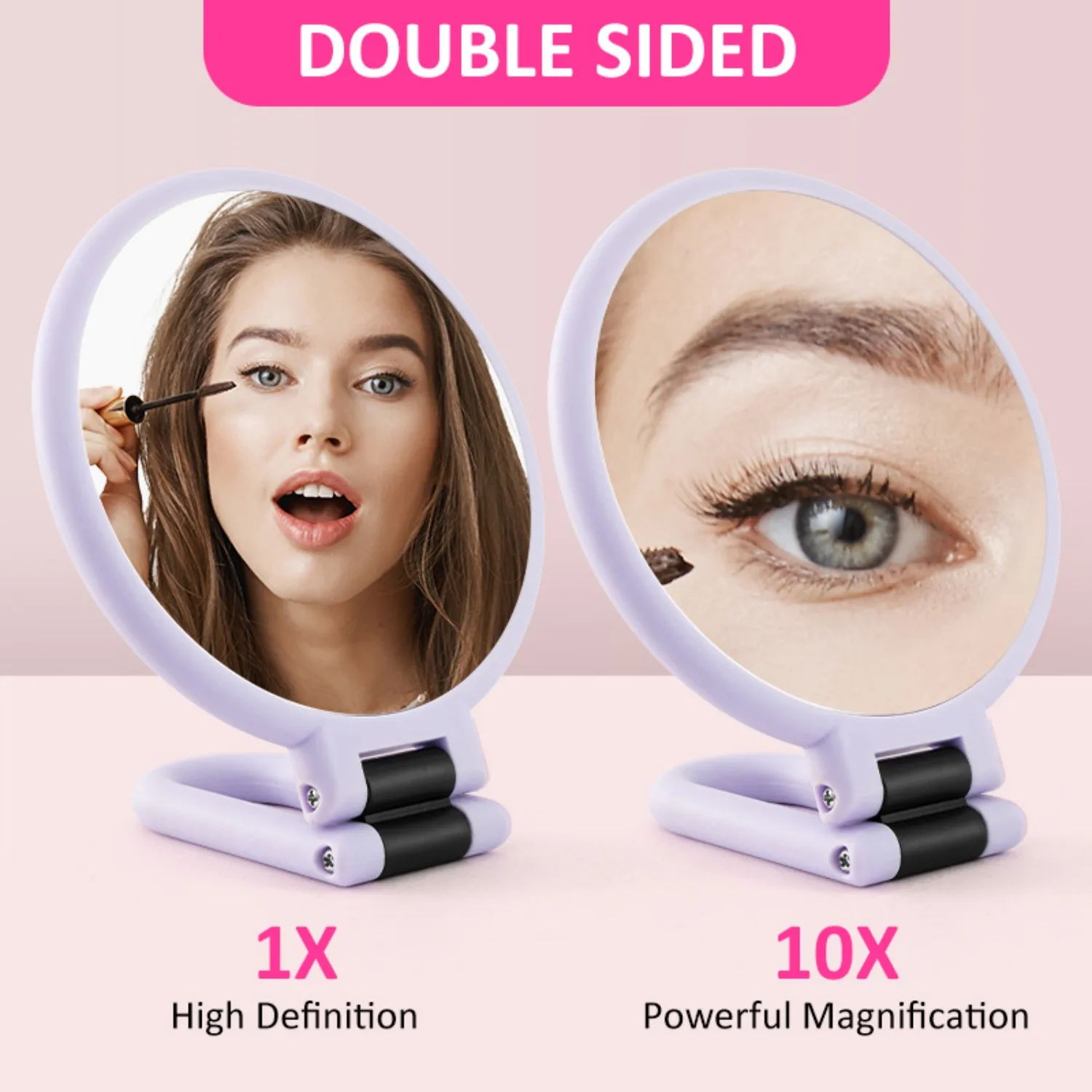 10X Magnification Travel Mirror, Dual-Sided Portable Makeup Mirror, Lightweight Foldable Vanity Mirror with Stand, Handheld & Ha