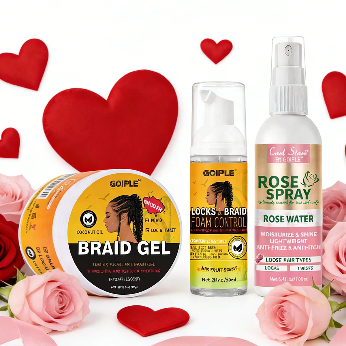 

Braiding Gel High-Shine Clean Mousse Rose Moisturizing Hair Spray for Men and Women Valentine's Day Braiding Hair Care 3pcs/Set