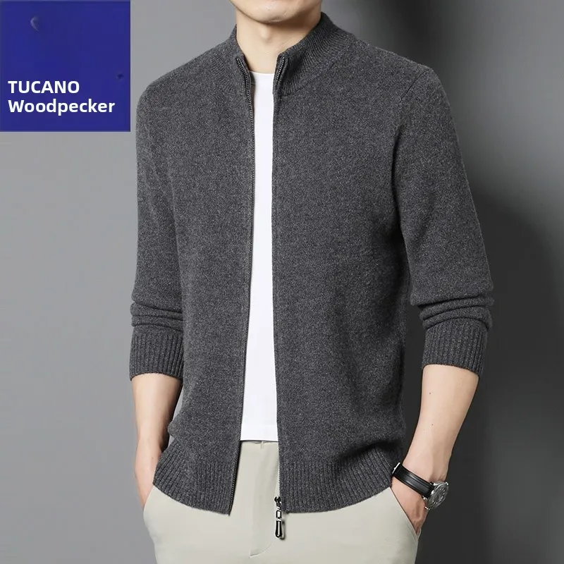 

Мужской шерстяной кардиган TUCANO на молнии с высоким воротником, повседневный, утепленный, удлиненный, осенне-зимняя верхняя одежда