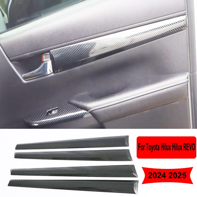 For Toyota Hilux Hilux REVO 2024 2025 ABS Carbon Fiber Door Handle Handrail Panel Cover Armrest Strip Protector Accessories