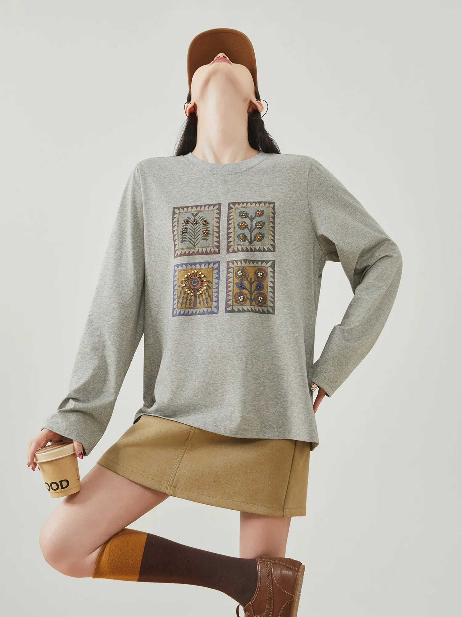 

Новая женская тонкая весенняя свободная универсальная футболка с длинным рукавом, расшитая бисером, в этническом стиле, из полиэфирного волокна, с круглым вырезом