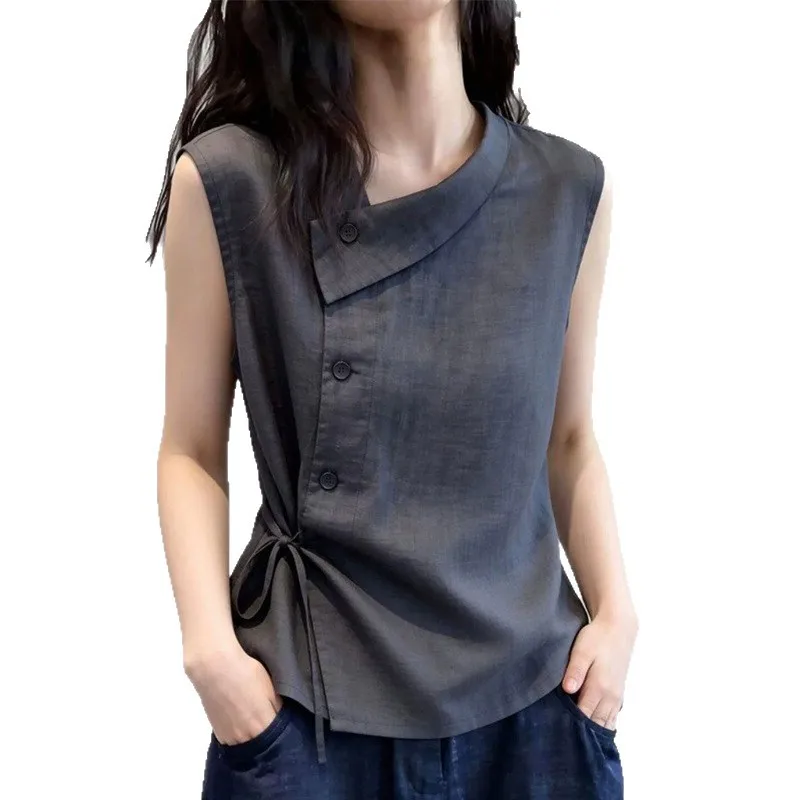 Summer New Fashionable Temperament, High-end Feeling, Slimming Sleeveless Shirt, Casual