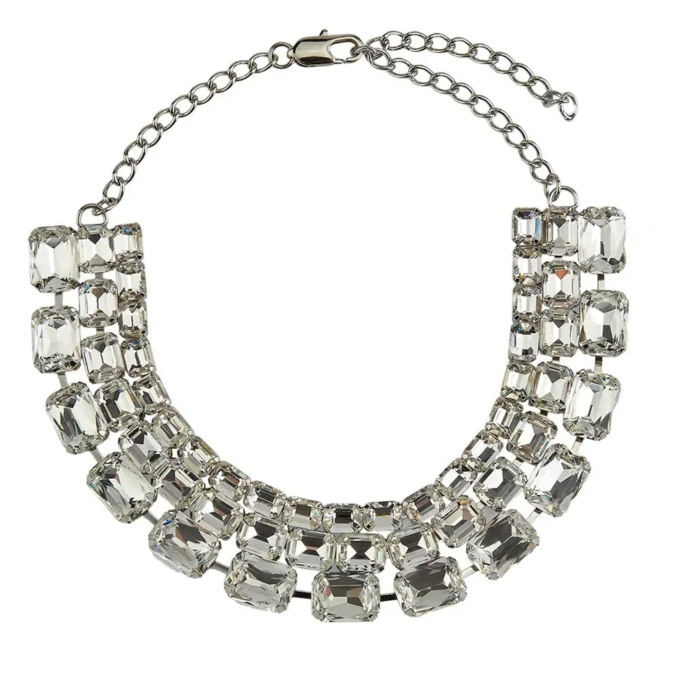 Hot Large Rhinestone Necklace Statement Jewelry for Women Christmas Party Gifts Handmade 3 Rows Crystal Collar Choker Necklace