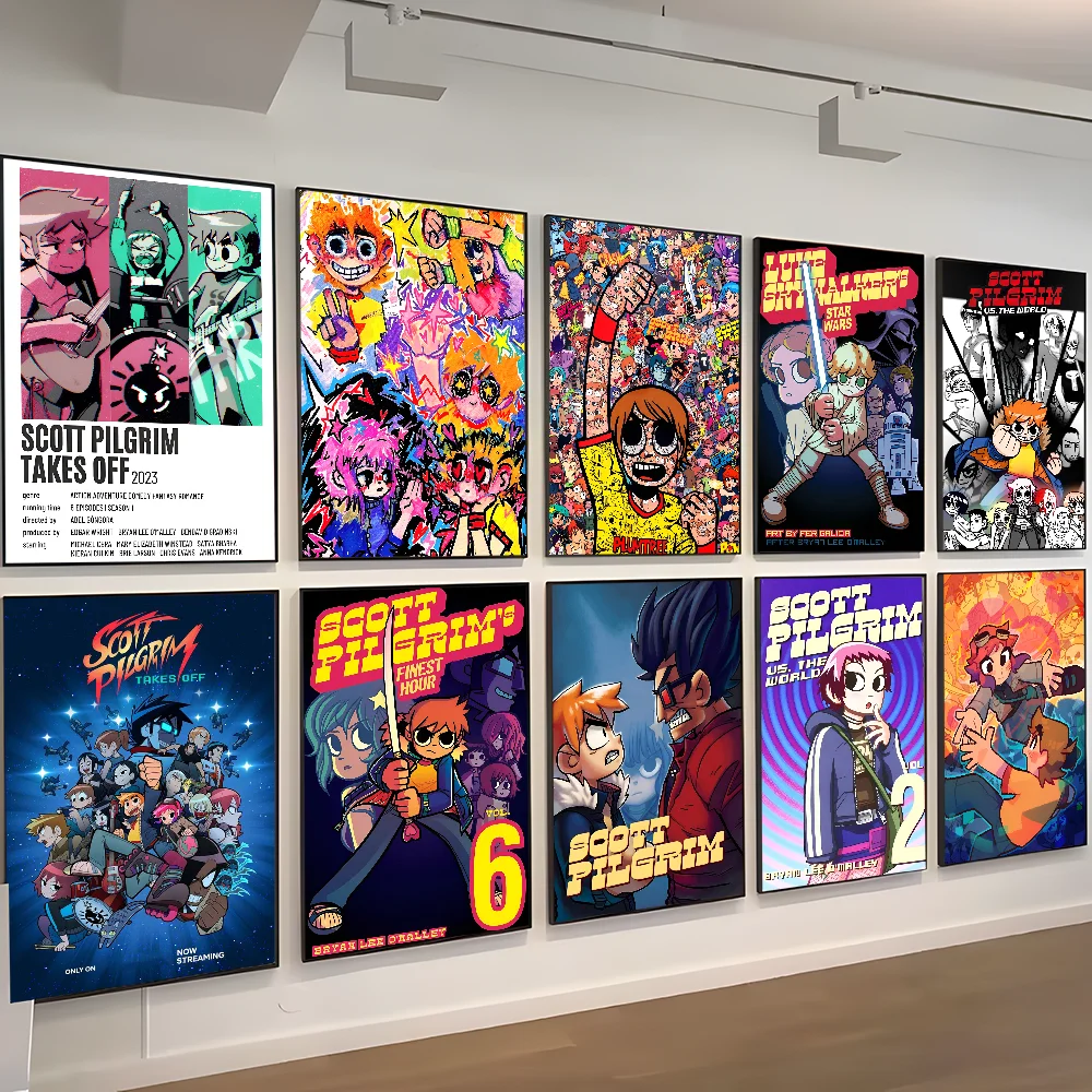 Scott Pilgrim Takes Off Classic Movie Posters Waterproof Paper Sticker Coffee House Bar Decor Art Wall Stickers