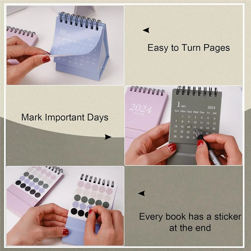 Verbeterde mini-bureaukalender 2024 draait vanaf oktober 2023 tot december 2024 kleine desktopkalender 6-delig