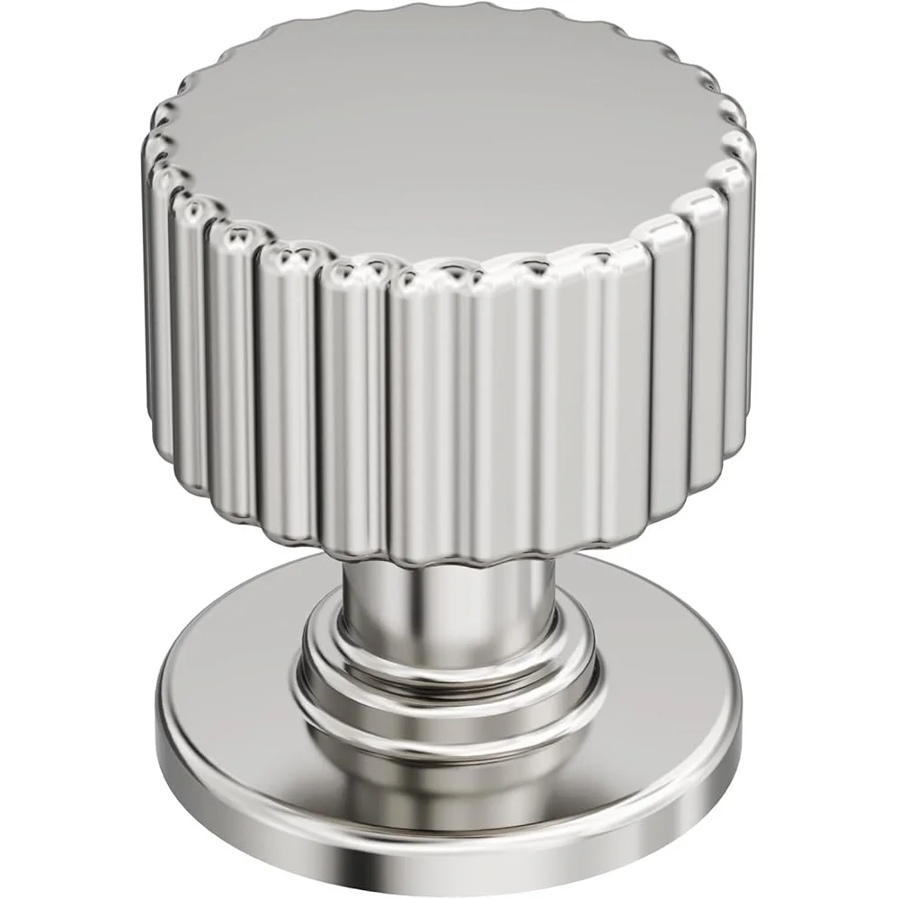 Perilla de gabinete de níquel pulido transicional, 29 mm de diámetro, construcción de zinc, fácil instalación, hardware incluido, cajón duradero