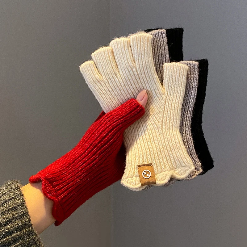 2025 New Mink Fleece Half Finger Gloves for Women's Soft Winter Warmth Luxury Solid Color Plush Knitted Fingerless Gloves