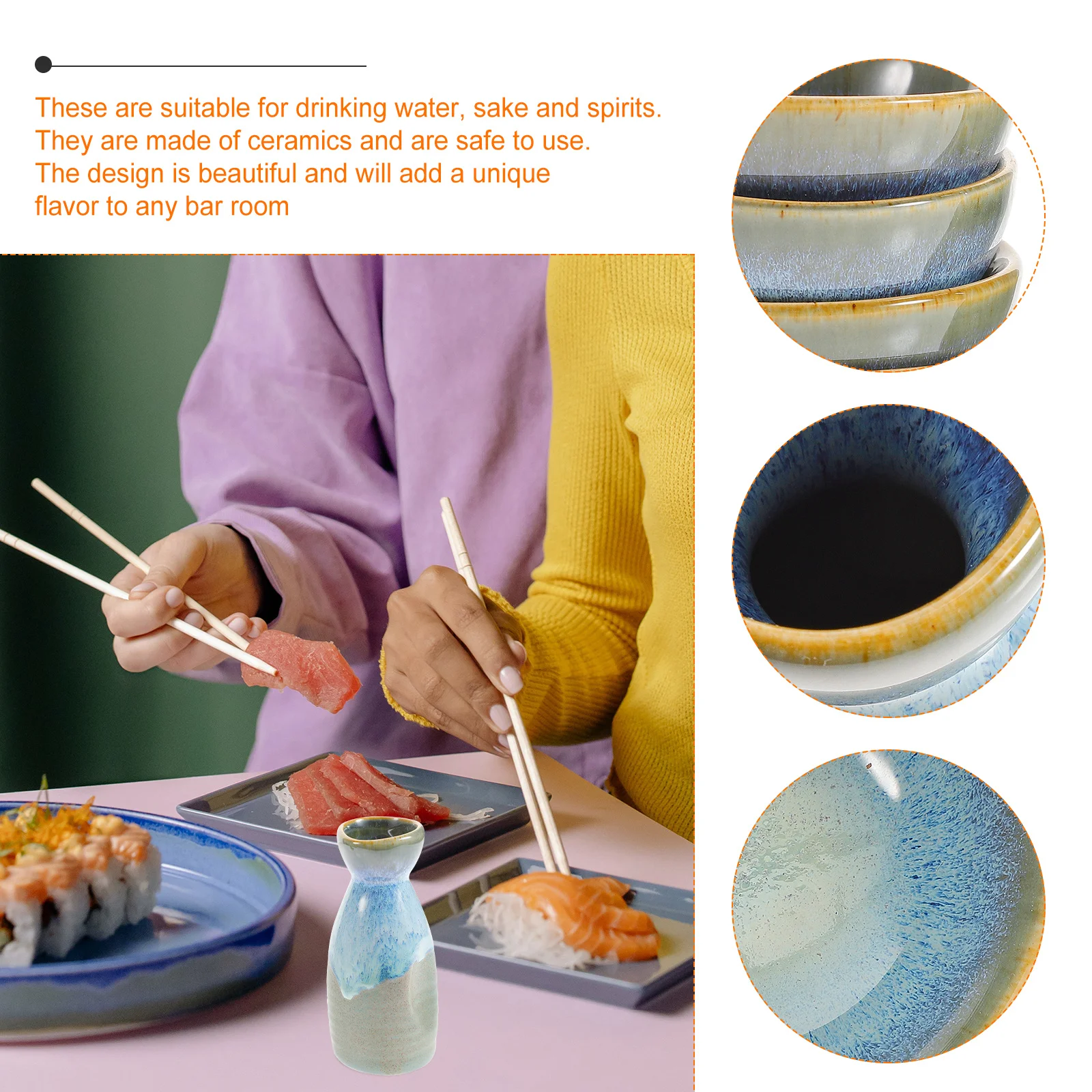 

1Set Sake Cup Pot Set Ceramic Japanese Wine Cups Assorted Colors Exquisite Craftsmanship Home Bar Tea House Gift