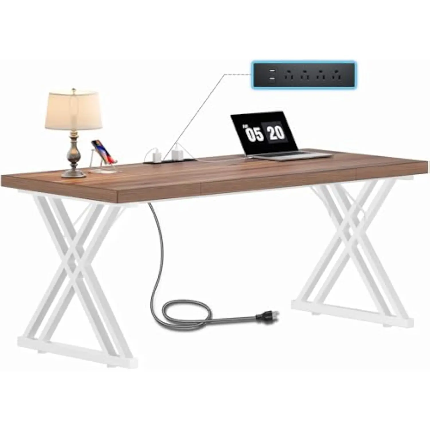 

Executive Desk 63, Large Computer Desk with Charging Station, Office Workstation, Modern Simple Style Study Writing Table, Busi