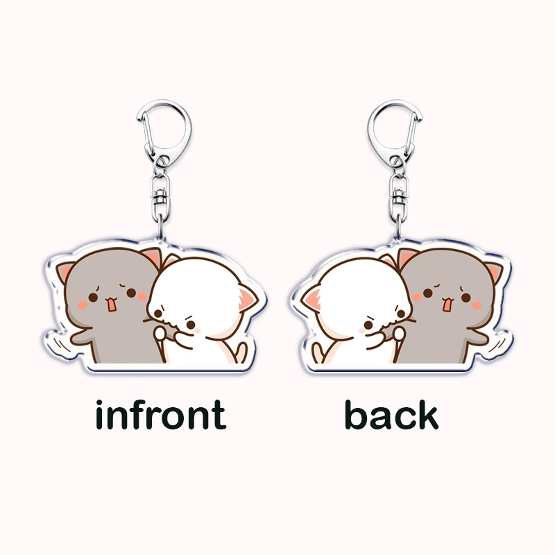 Cute Cartoon Peach and Goma Couple Cat Acrylic Keychains Ring for Accessories Bag Pendant Key Chain Jewelry Fans Lovers Gifts