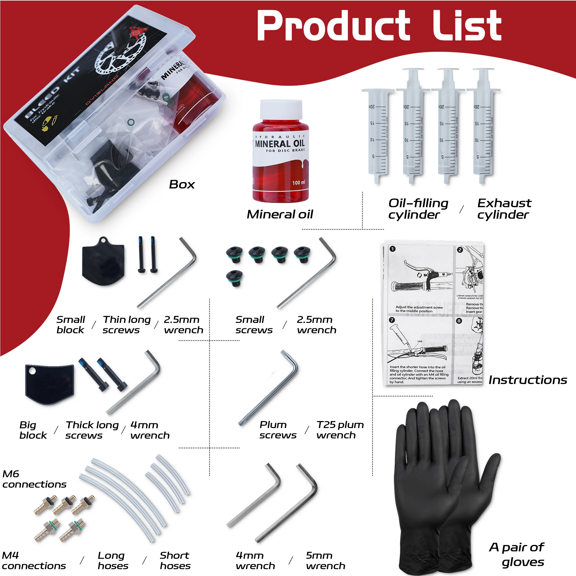 DYISLAND Bike Brake Bleed Kit，Bicycle Mineral Oil and Operating Tool for Dyisland Ebike Electric Scooter hydraulic brake Brake