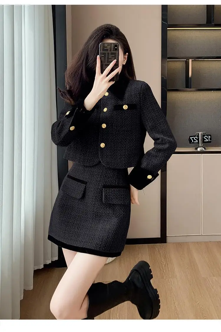 French high-end small fragrant style jacket 2024 autumn and winter new high-end feeling set high waist short skirt set
