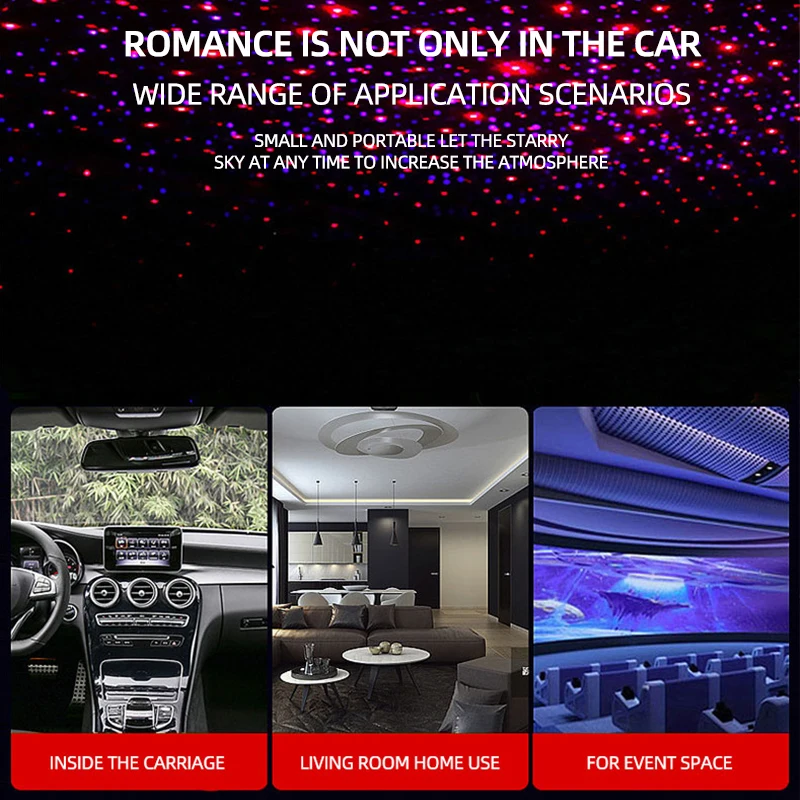 Car Roof Star Light USB LED Interior Lights Starry Atmosphere Projector Decoration Night Home Decor Galaxy Light Accessorie