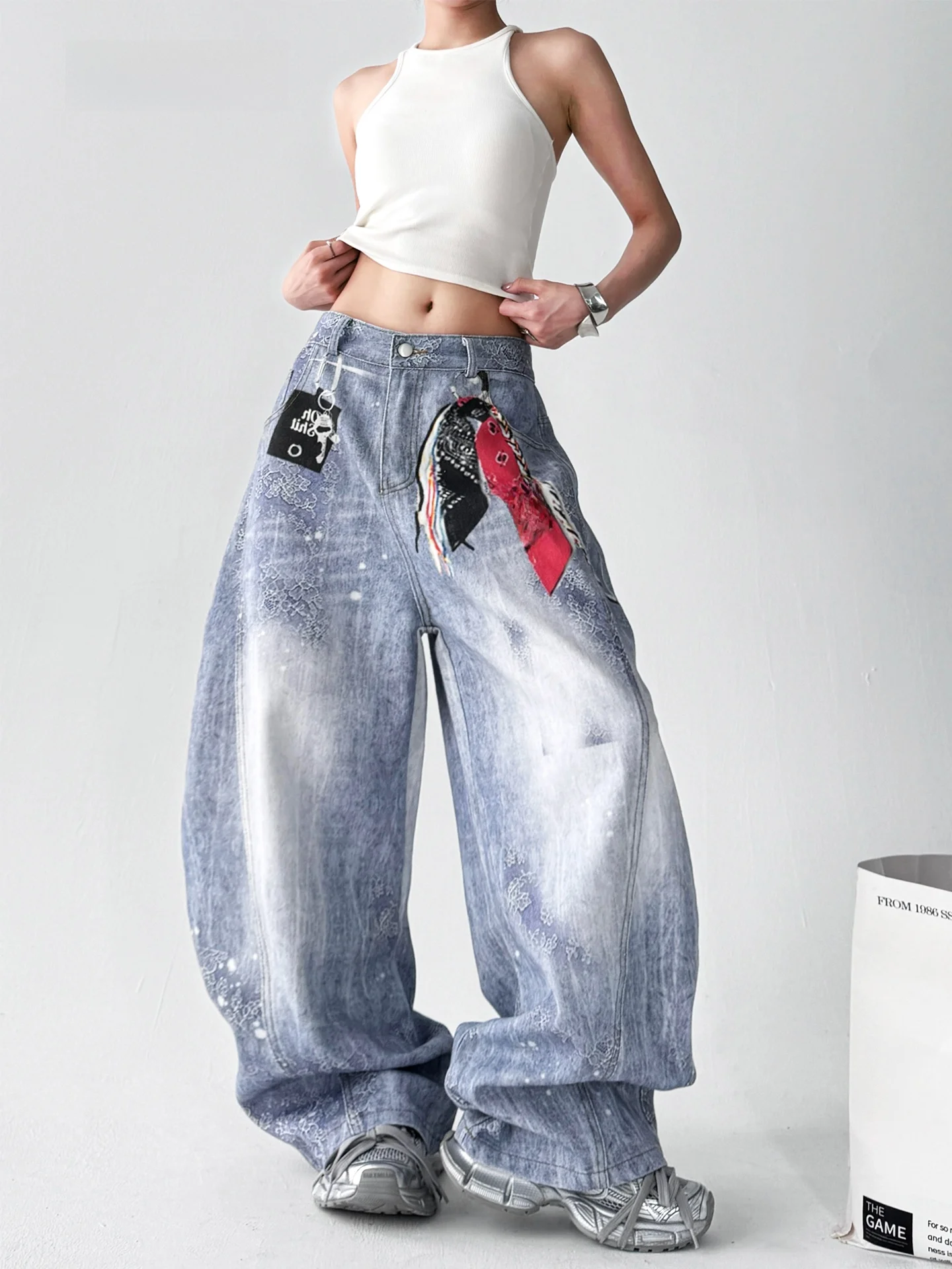 

Blue High Waist Loose Fit Casual Jeans Women's Summer New Style American Denim Pants High Waist Slimming Taller Wide Leg
