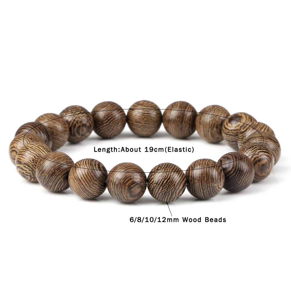 Hot Men Prayer Bracelets 6 8 10 12 MM Natural Wood Beads Stretch Bracelets & Bangles Women Wooden Yoga Meditation Jewelry Homme