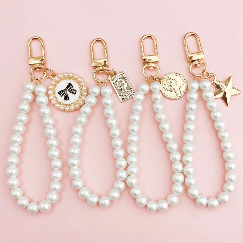 New DIY Phone Chains Case Accessories Glass Pearl Pendant Five Pointed Star Pendant Headphone Cover Hanging Key Chain Material