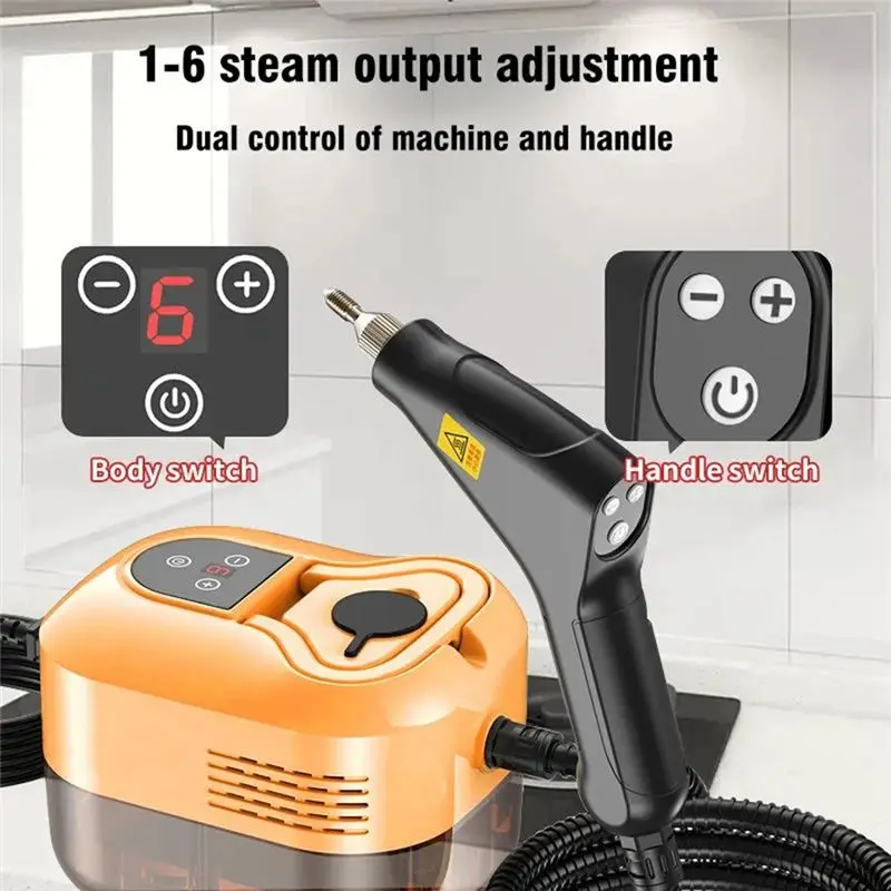 A84G 2500W Handheld Steam Cleaner High Pressure for Home Car Kitchen, 1200ML Tank, EU Plug Orange