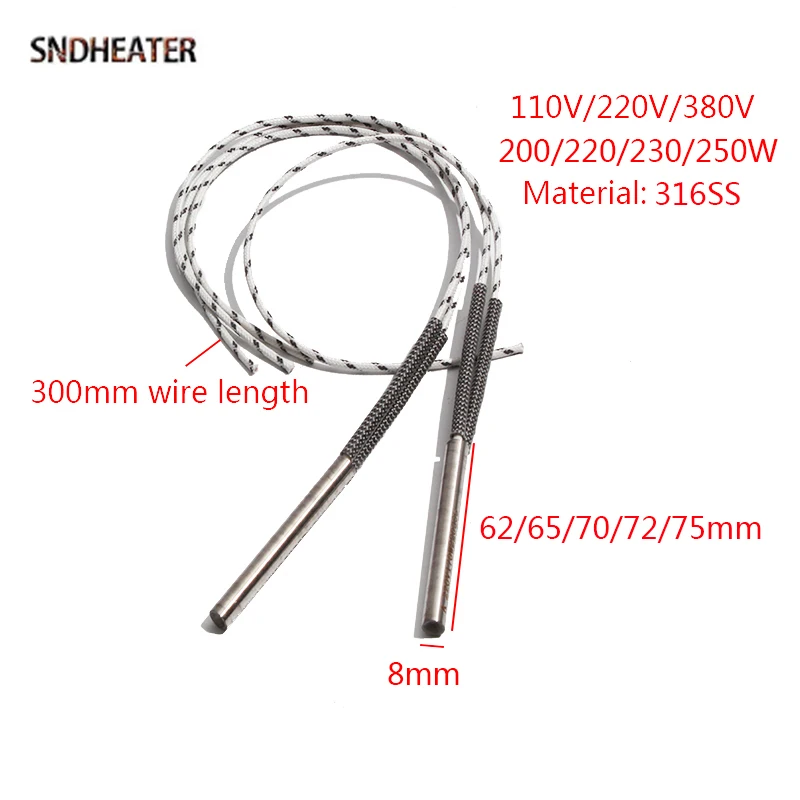 SNDHEATER 220 فولت/380 فولت المقاومة الساخنة خرطوشة سخان قضيب 8x62/65/68/70/75 مللي متر 316SS عنصر التدفئة الأنبوبي 200-240 واط ل يموت يلقي