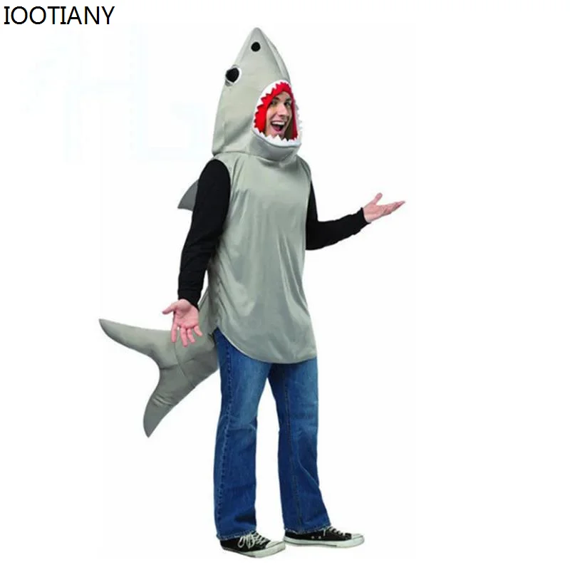 Marine Animal Performance Costumes 3D Shark Costume With Hood For Adults Halloween Party Clothes Fun Holiday Play Acting Suit