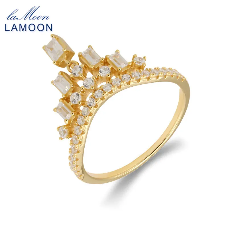 

Винтажное роскошное кольцо LAMOON для женщин, изысканная элегантная корона, стерлинговое серебро 925 пробы, позолоченное 14 карат, кубический циркон, ювелирные изделия, подарок