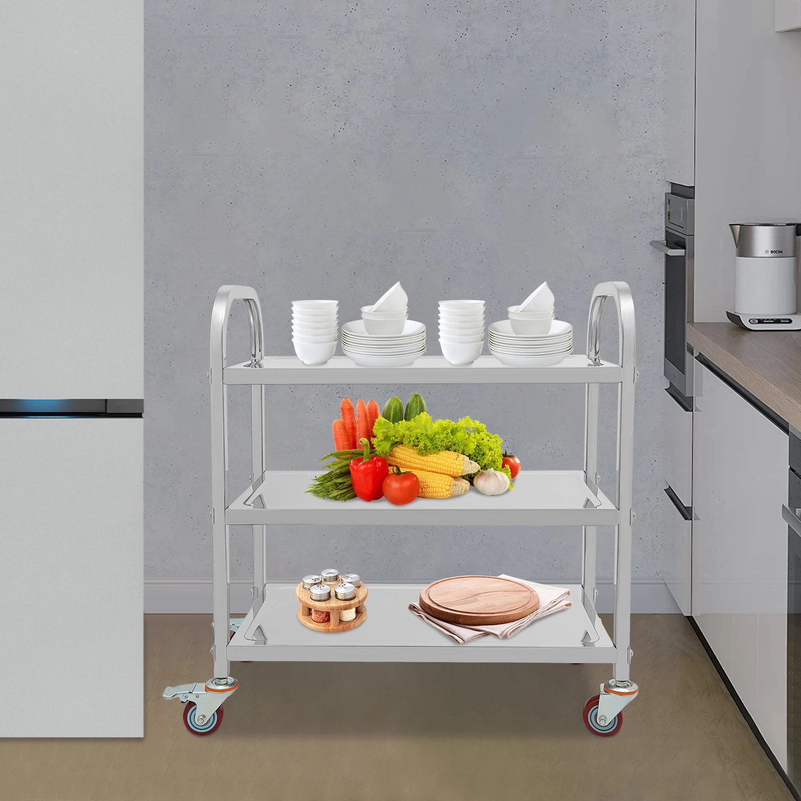 3 Tier Stainless Steel Kitchen Trolley Cart Utility Serving Storage Rolling Car Shelf Kitchen Trolley Car used in Beauty Clubs/Spa Clubs/Hotels image 3