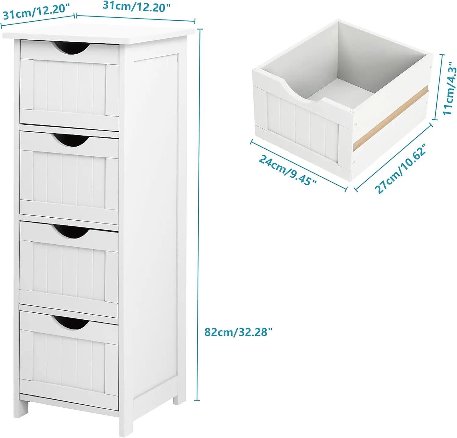 

Bathroom Cabinet, Free Standing Cabinet Wooden Side Floor Organizer with 4 Drawers for Bathroom Kitchen Office 11 13/16" X