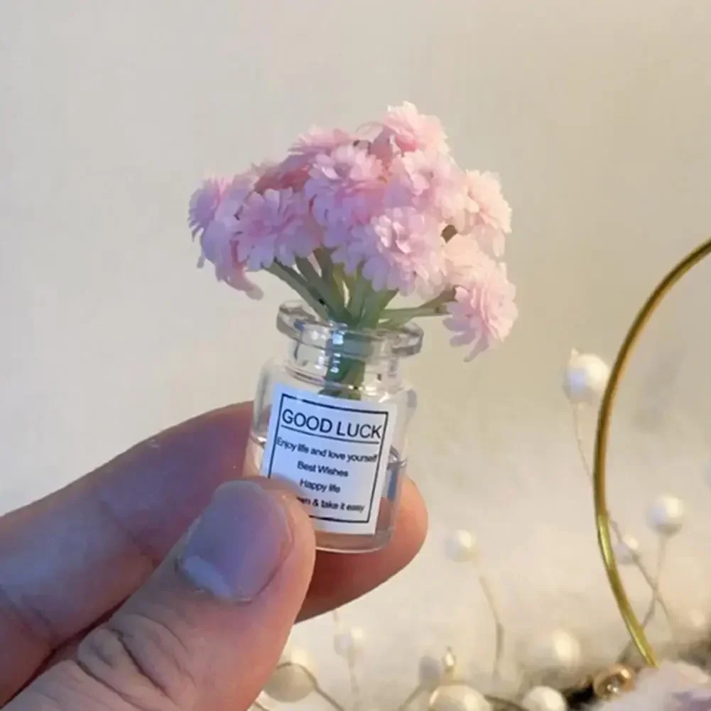 1PCS Creative Wishing Bottle Car Ornament Small Fresh Simulation Flower Glass Vase Auto Centre Console Decoration Accessories