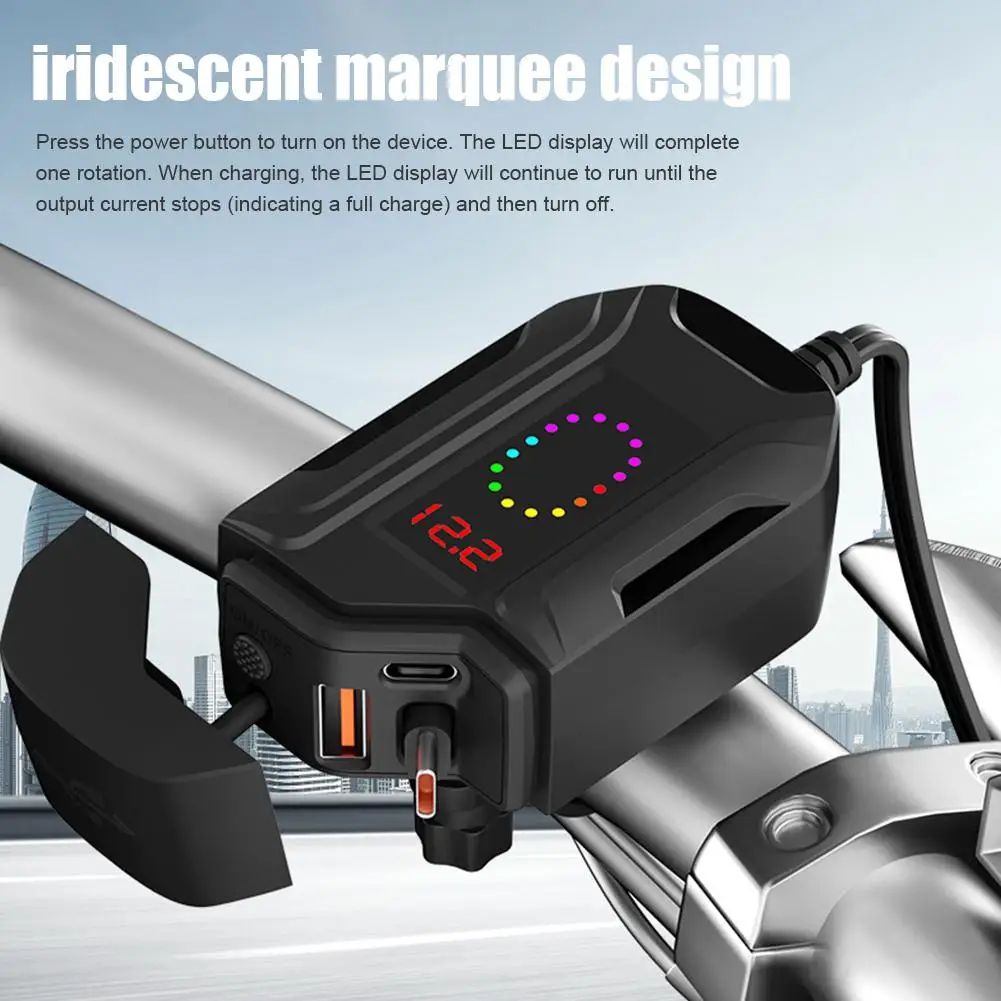 

Motorcycle Phone Charger Usb Type-c Pd Fast Charging With Digital Display Waterproof Handlebar Mount For 10-24v Motorbike A J1f7