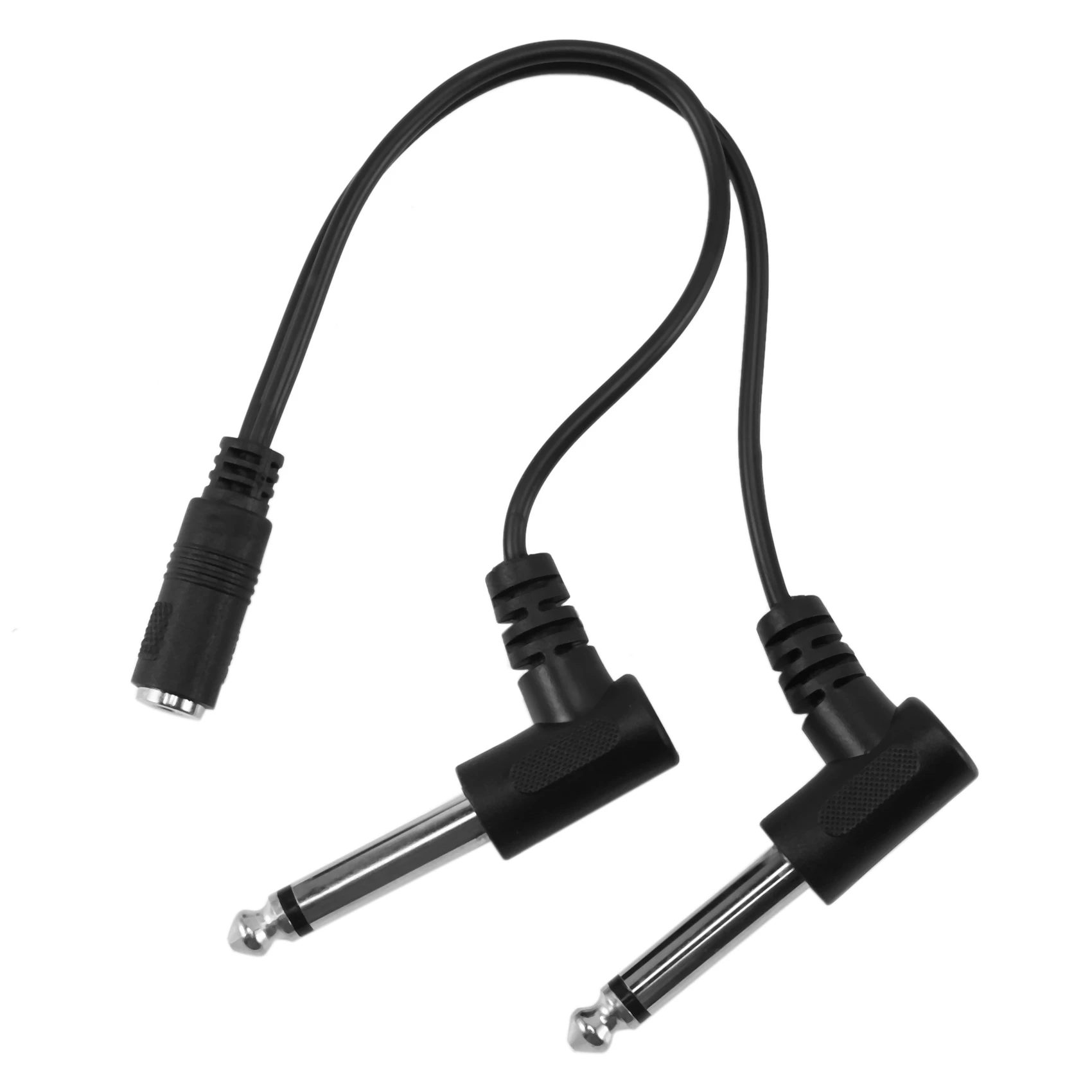 DT85 3.5mm Mini 1/8 inch TRS Stereo Female Jack to Dual 1/4 6.35mm Male Plug Mono Right Angle Audio Adapter Y Splitter Cable