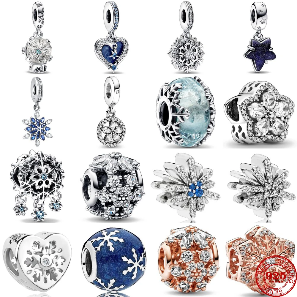 2023 nuovo 925 Sterling Silver Winter Snowflak ciondolo Charm Bead fai da te Fit originale Pandora Charms bracciale collana gioielli donna