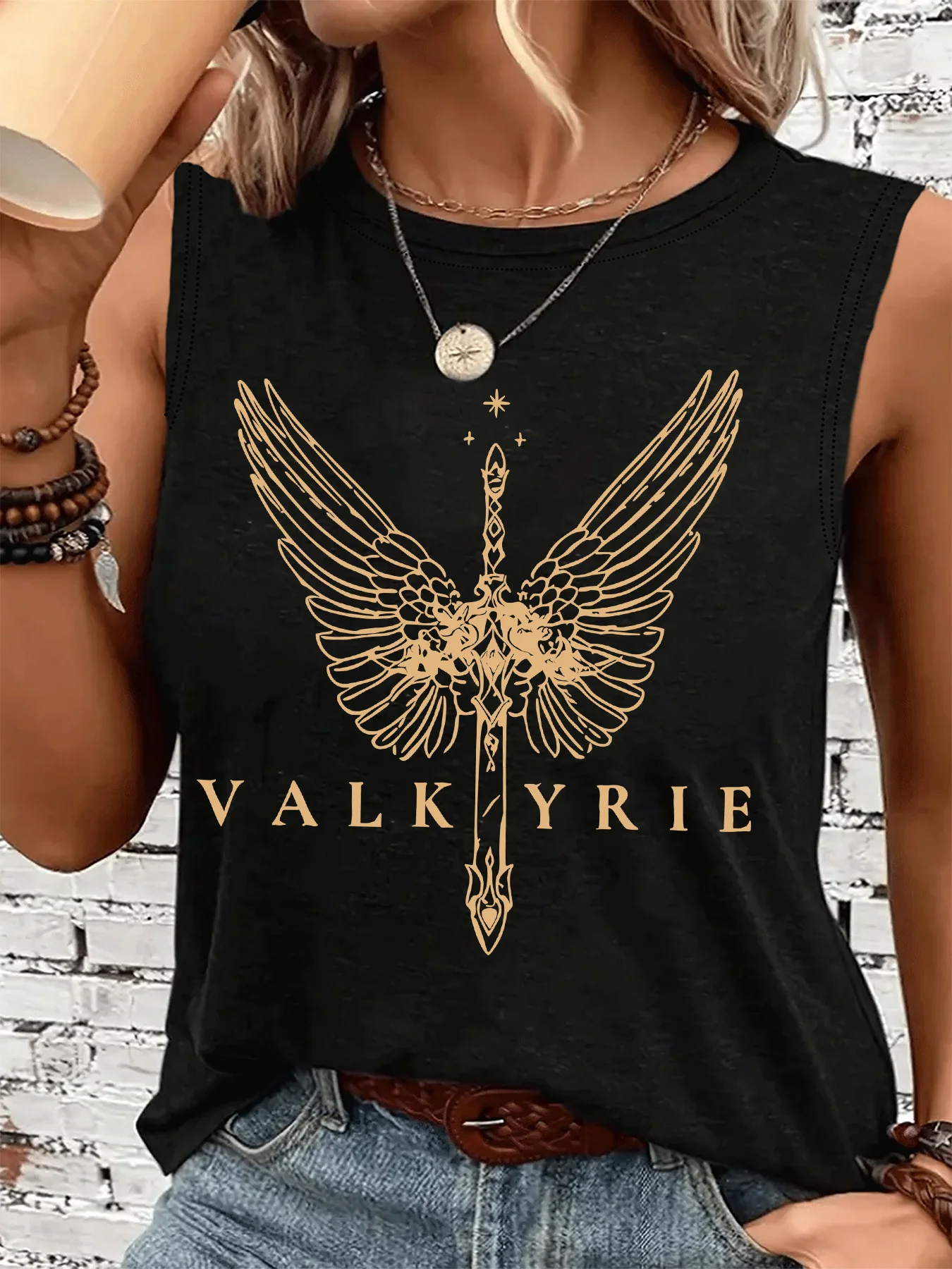 PLUS SIZE Printed Summer Women's Loose and Personalized Dream Catcher Mesh Printed Vest Top T-Shirt Comfortable Sleeveless
