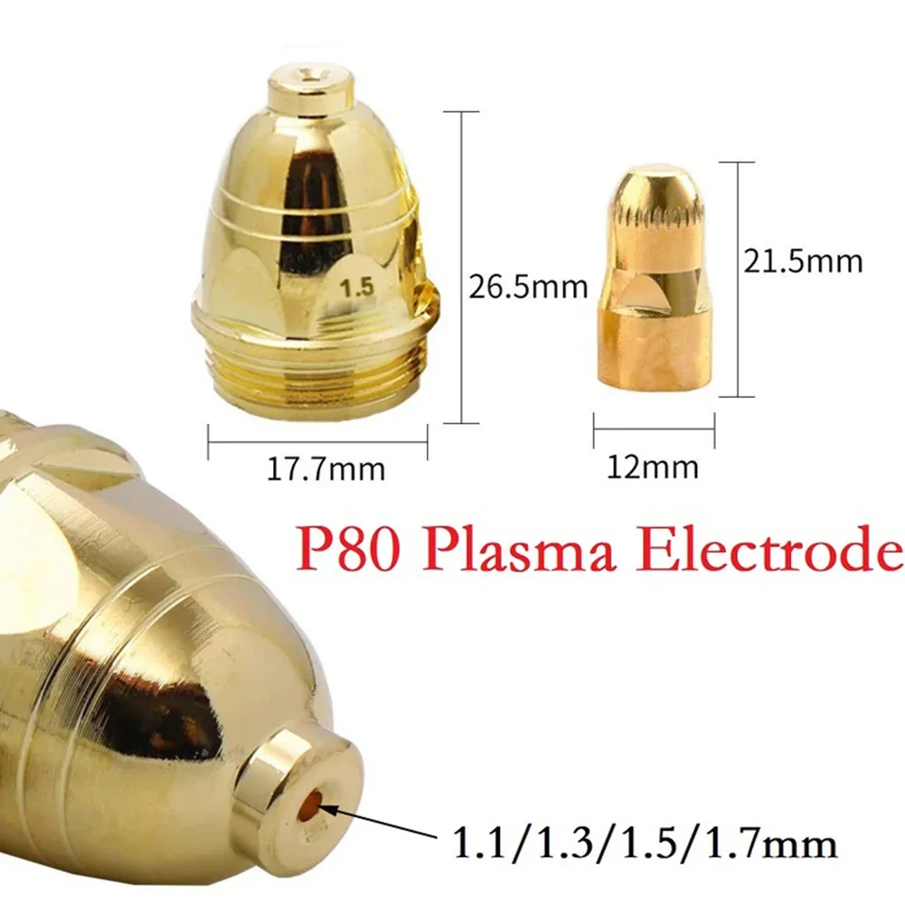 

P80 Electrode Nozzle with Gold colored CuCrZr Shield 60A 80A 100A Compatible with CUT 70 CUT 80 CUT 100 CUT 120