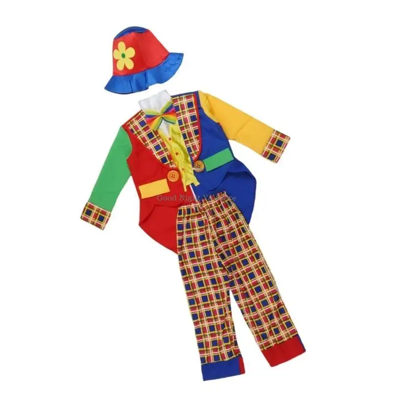  Child Clown Cosplay Costume Including Coat Shirt Pants Clown Hat Clown Necktie