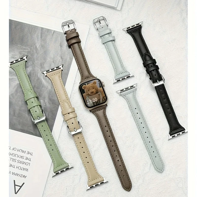 Slim Leather Strap For Apple Watch Band 44mm 40mm 41mm 42mm 38mm 49 44 mm Bracelet apple watch 8 45mm bands Ultra 7 se 3 4 6 10