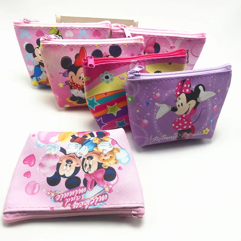 Disney-cartera de Mickey Mouse para mujer, monedero de dibujos animados de Minnie Mouse, portatarjetas de identificación portátil, bolsa de almacenamiento de llaves Kawaii, regalos