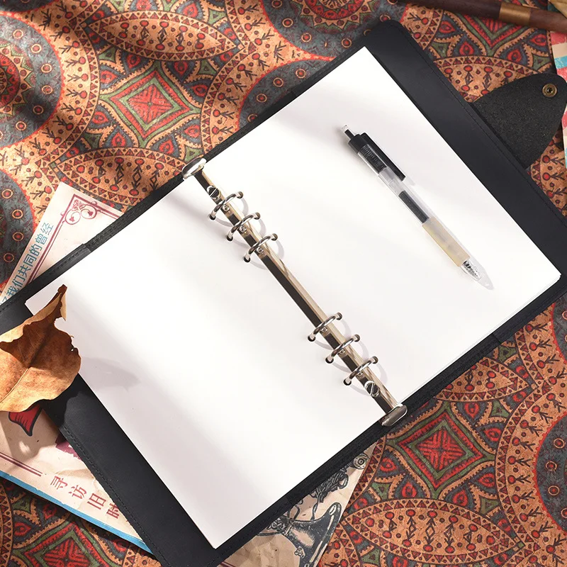 Genuine Leather Refillable Journal 6-Hole Loose Leaf Notebook A5 A6 A7 Crazy Horse Leather Cover Travel Diary with Dual Insert