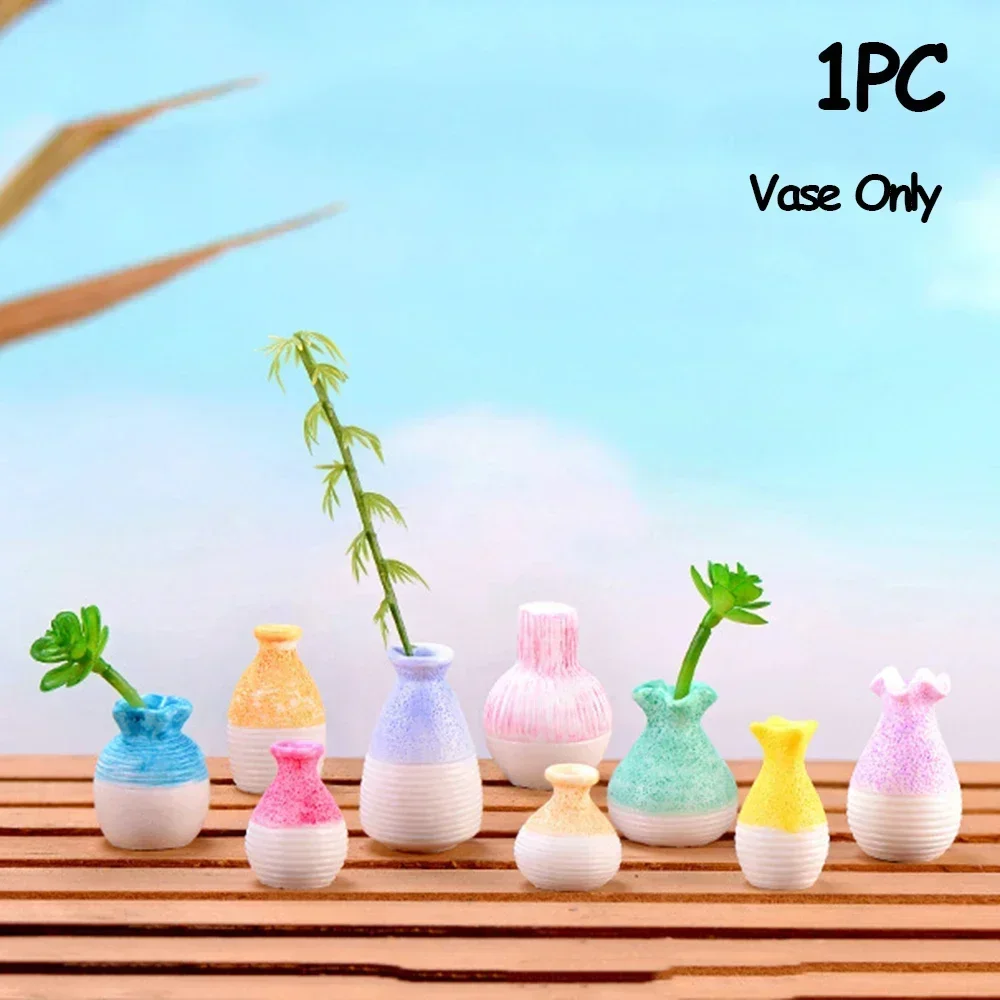 Vas Menarik Model Resin Mudah Dibawa Vas Miniatur Tanaman Berwarna Cerah Vas Bunga Tahan Aus