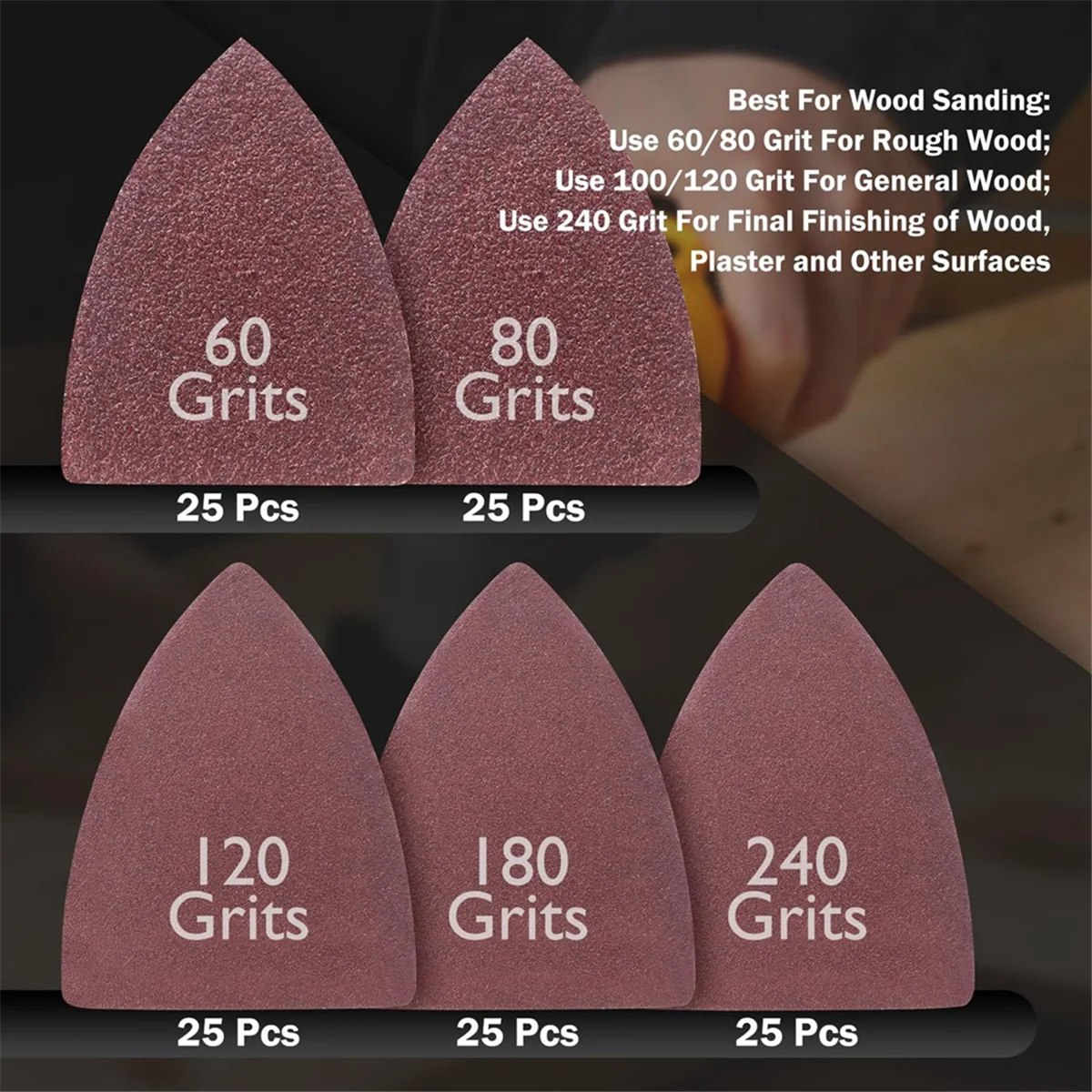 130 ชิ้น Oscillating เครื่องมือ Sanding Pads Kit, 5 ชิ้น Finger Sanding Pads และ 125 ชิ้นนิ้วมือกระดาษทราย Multitool Sanding สิ่งที่แนบมา