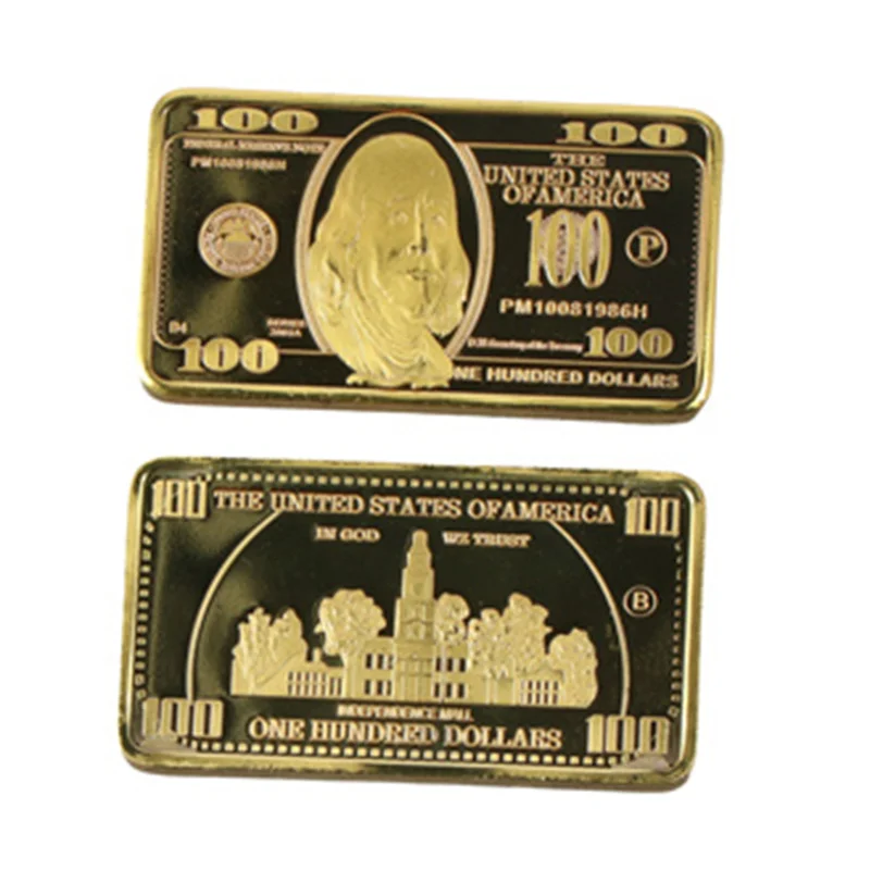 رائجة البيع 1 قطعة الولايات المتحدة الأمريكية 100 دولار السبائك 24 كيلو الذهب بار العملة المعدنية الأمريكية القضبان الذهبية USD مع gif (صندوق بلاستيكي متضمن) #4