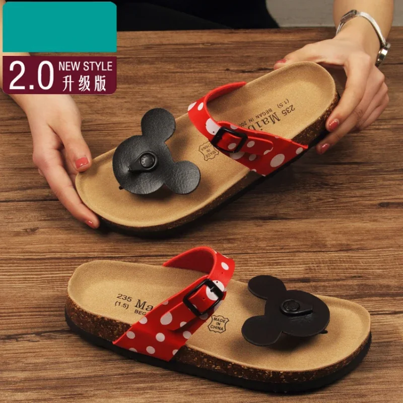 Disney Mickey Minnie Women Flip Flops Cartoon Fashion Summer Beach Slipper Men Casual Breathable  Antiskid Beach Sandals Slipper