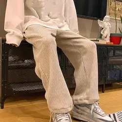 Cravatta gamba uomo Casual pantaloni dritti velluto a coste tinta unita pantaloni Oversize alla moda stile coreano pantaloni dritti a vita alta Streetwear