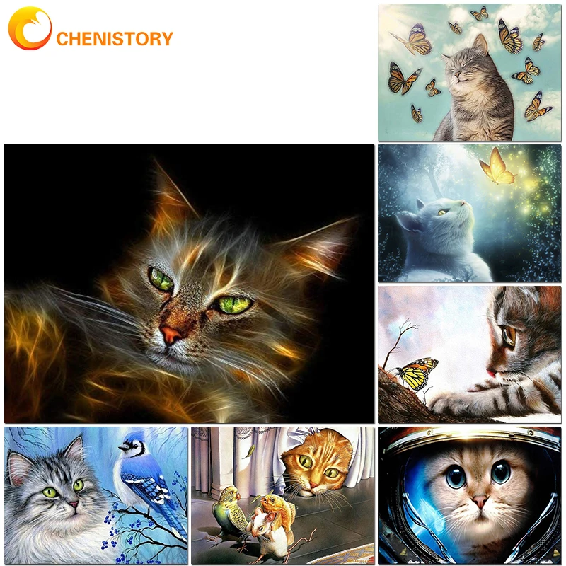 

CHENISTORY 5D DIY Diamond Painting Landscape Full Square Drill Diamond Embroidery Mosaic Animal Cat Home Decoration Crafts Gift