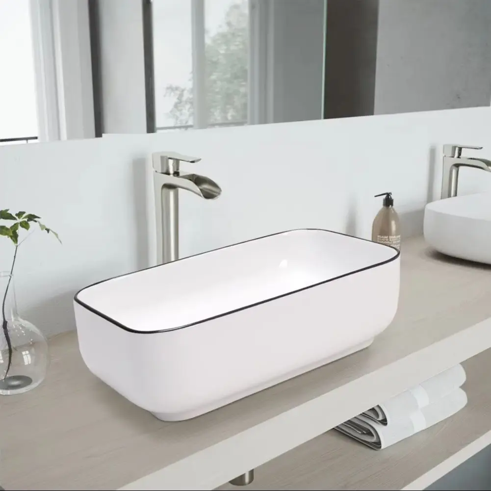 Rectangular Ceramic Countertop Basin Wash Sink with Drain