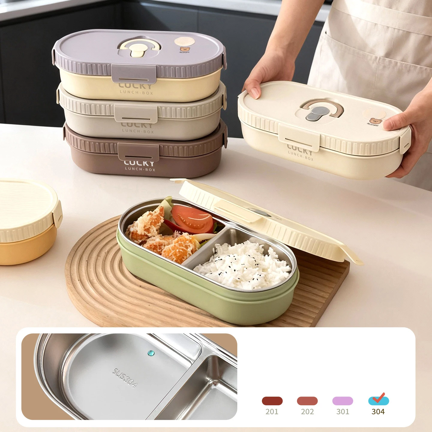 1pcs 850ML Oval Thermal Bento Lunch Box with Compartment Heatable Picnic 304 Stainless Steel Lunch Container for Kid Student