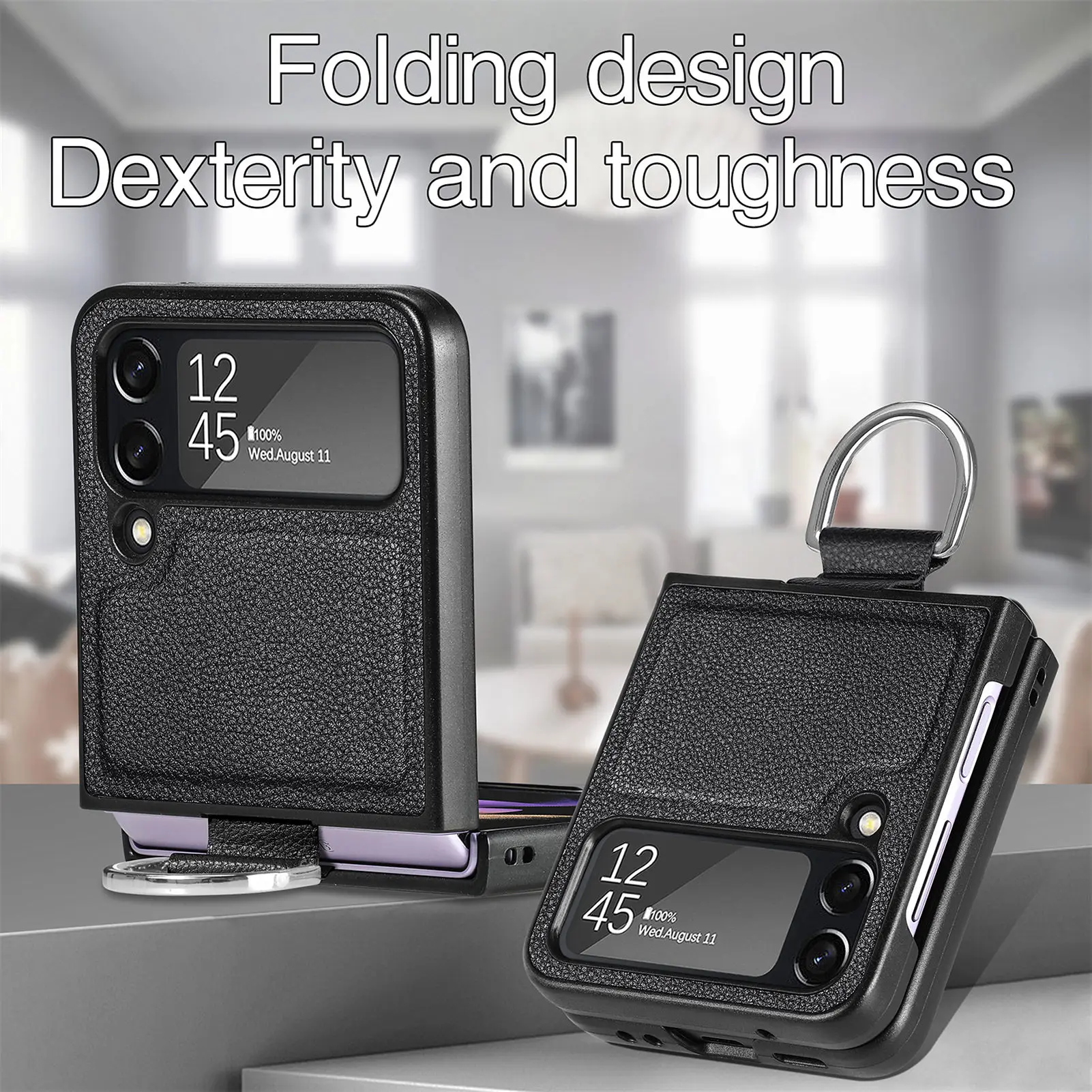 Slim Finger Ring Holder Leather Case for Samsung Galaxy Z flip7 FE Flip4 flip6 flip5 5G Flip 7 6 5 4 Flip3 Flip 3 Anti-Drop Bag