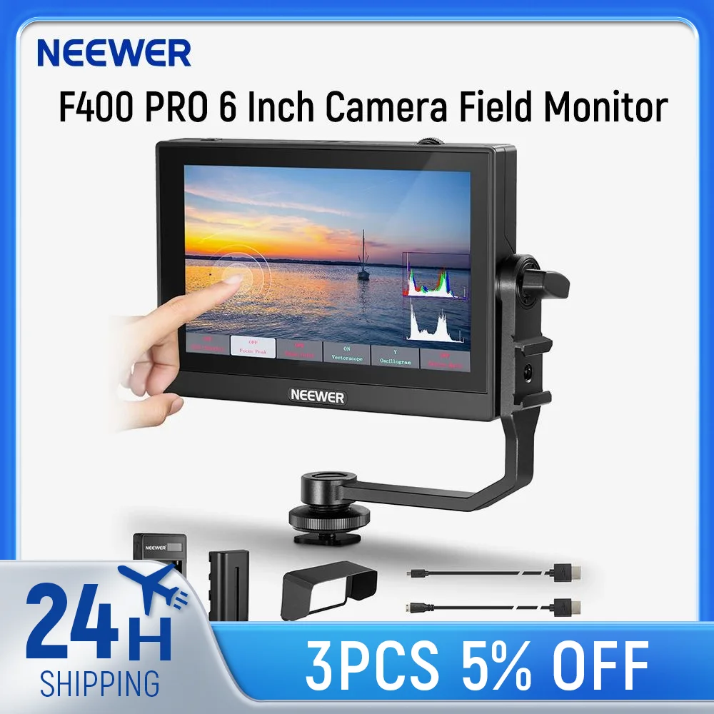 NEEWER F500 5.5 인치 카메라 필드 모니터, HDR 터치 스크린, 3D LUT, 파형, 벡터 스코프, 풀 HD 1920x1080 IPS 4K HDMI