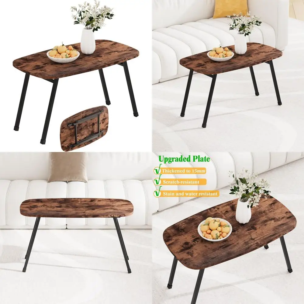 コンパクトで素朴な折りたたみ式コーヒーテーブル、小さなスペースにも適した持ち運び可能で耐久性のある、ミッドセンチュリーの長方形デザイン、リビングルームに最適です。