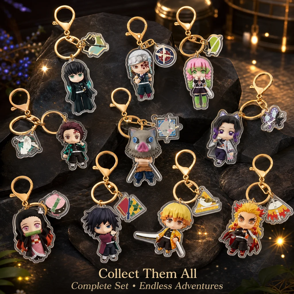 New Demon Slayer Anime Cartoon Acrylic Keychain Pendant Merchandise Same Style Gold Buckle Drop Shipping Cross-border Gift