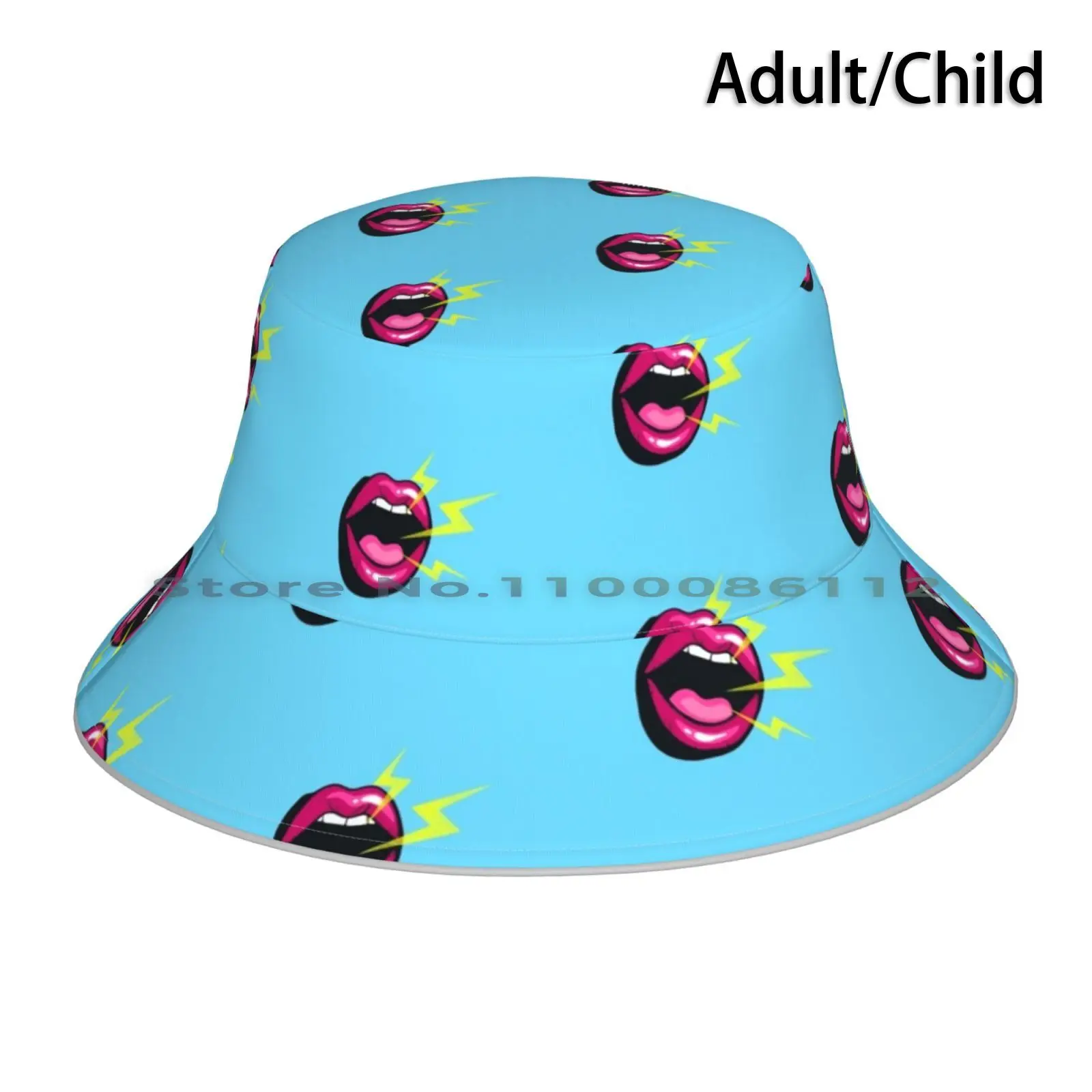 Pop Art Lips Bucket Hat Sun Cap Pop Art Feminist Lips Screaming Chatting Foldable Outdoor Fisherman Hat